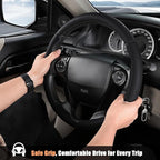 Aimato Customized Steering Wheel Cover for Honda Accord 2013-2017/Pilot 2016-2018/Crosstour 2013-2015, Thin,Anti-Slip,Scratch-Resistant Exclusive Car Accessory for Honda,Nappa Black