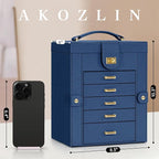 AKOZLIN Jewelry Box Organizer Functional Leather Jewelry Storage Case for Women Girls Ring Necklace Earring Bracelet Holder O