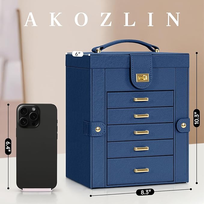 AKOZLIN Jewelry Box Organizer Functional Leather Jewelry Storage Case for Women Girls Ring Necklace Earring Bracelet Holder O