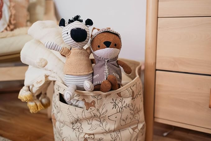 Crane Baby Fabric Round Nursery Storage Basket, Toy Storage, Woodland Nursery Decor, 13"x12", Toy Basket, Baby Storage Organi