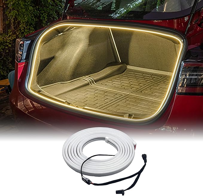 Trunk LED Light Strip for Tesla Model 3 2018-2023 - Waterproof & Easy Installation Interior Lighting Bar with Flexible Silicone, Trunk Ambient Lighting Accessories (DC 15V, Warm White)
