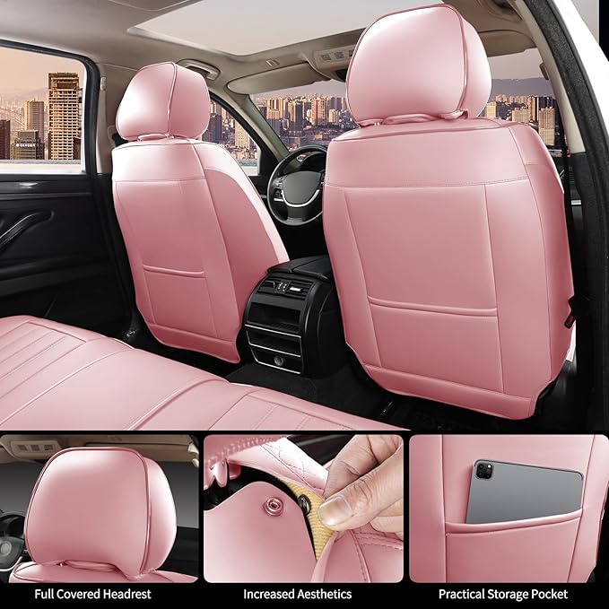 Pink Car Seat Covers Fit for Corolla Cross RAV4 Kona HR-V CRV UX,Waterproof and Breathable Automotive Seat Covers Full Set, F