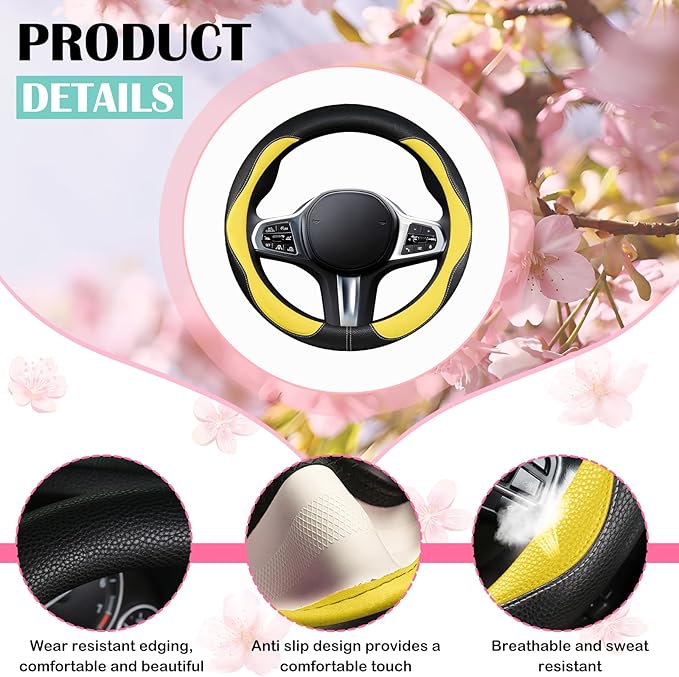 SuperKaKa Car Steering Wheel Cover 2025, Universal Auto PU Cute Breathable Slip-Proof Comfort Imitation Leather Protector Car