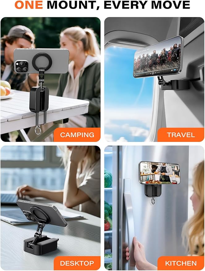 A2C 3-in-1 Magnetic Phone Holder for Gym, [20x N52] Strong Magnets Attach to Metal Surface, Portable Phone Mount for Garage Gym/Travel with Tray Table Clamp, Home Gym Accessories for Men Women Gifts