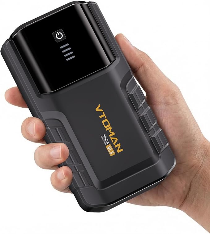 VTOMAN VL3 Jump Starter Upgraded with LiFePO4 Battery, 3000A Portable Car Battery Booster for Up to 7.0L Gas and 5.0L Diesel Engines, 12V Jump Box with LED Flashlight, Jumper Cable, Storage Bag