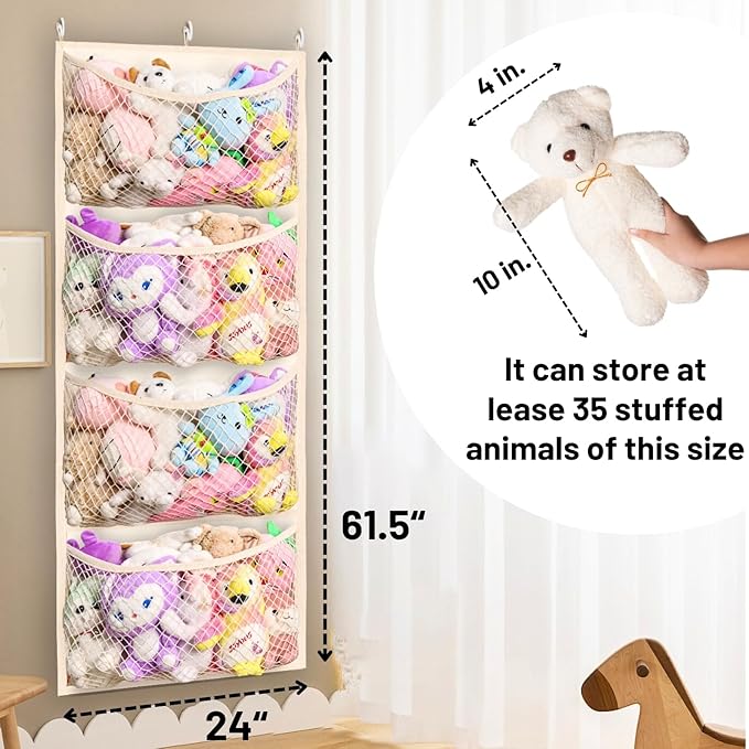Wide Over The Door Stuffed Animal Storage, Cotton Toy Organizer for Plush Toys, Baby Supplies, Stuffed Animal Holder with 4 L