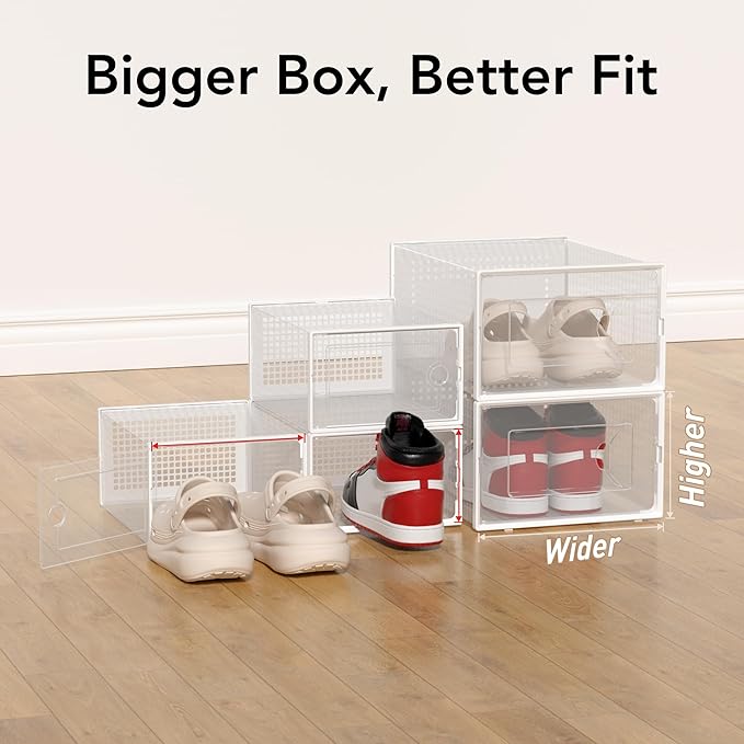Foluck X-Large Shoe Storage Box, 15 Pack Clear Plastic Stackable Shoe Organizer for Closet, Interlocking Design Shoe Containe