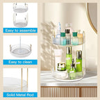 360 Rotating Makeup Organizer - Large Capacity Spinning Perfume & Cosmetic Skincare Holder for Countertop (Pearl White, 2 Tie