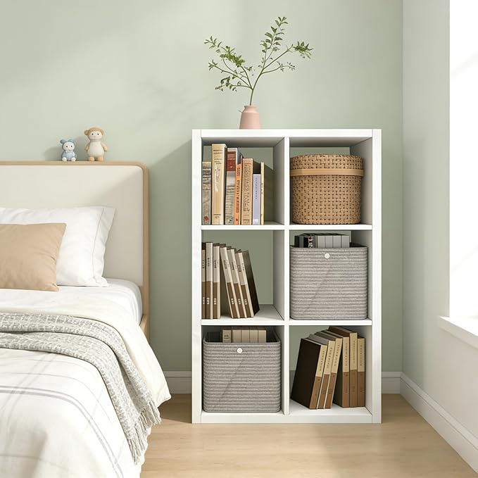 CTESNE【2026 Wooden Thick Frame 6 Cube Storage Organizer Shelf with Anti-Tipping Kits + Reversible Open Back Bookcase, Horizon