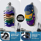 2 Pack Hat Organizer for Baseball Caps, Hat Rack for Wall Hold Up to 20 Hats, Hat Holder with Strong Adhesive and Screws, Hat