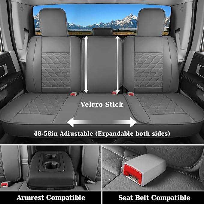 Coverado Leather Car Seat Covers, Waterproof Dooge Ram 1500 Seat Covers Compatible with 2002-2025 Dodge Ram 1500 2500 3500 wi