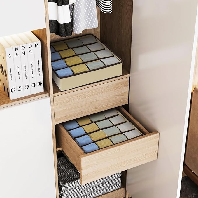 Joyoldelf Sock Drawer Organizer Divider Underwear Organizer 16-cell Fabric Dresser Drawer Organizers Storage Boxes for Socks 