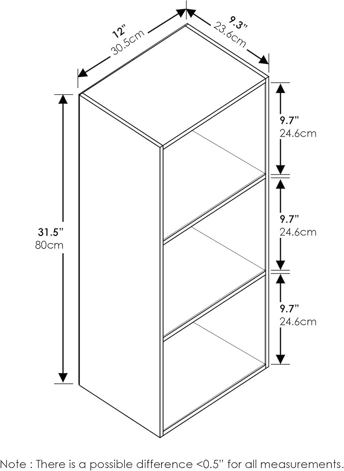 Furinno LUDER Book Shelf, 3-Cube Bookshelf, Bookcase with Open Shelves, 9.3 x 12 x 31.5, Easy Assembly, for Living Room, Bedr