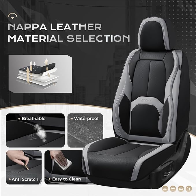 Coverado Car Seat Covers, Leather Seat Covers Full Set, Waterproof Car Seat Protector with Lumbar Support, Automotive Seat Co