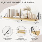 Book Shelf for Wall, Oak Shelf, Floating Shelves with Brackets, 36 inch Wall Shelves Set of 3, Particle Board Shelving for Ki