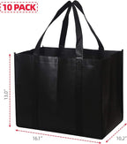 DIOMMELL Set of 10 Reusable Grocery Bags Extra Large Foldable Heavy Duty Shopping Tote Produce Bag with Reinforced Handles, Black