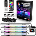 OPT7 Aura DreamColor RGB-IC LED Car Interior Light Strips, 4PC Interior Ambient Lighting Kit with APP & Remote Control, 12V Color Chasing Lights Universal for SUV Trucks Pickups Van, Easter Gifts