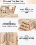 AKOZLIN Large 4-Tier Jewelry Box Leather Jewelry Storage Organizer with 3 Drawers Lockable for Women Girls Ring Necklace Earr