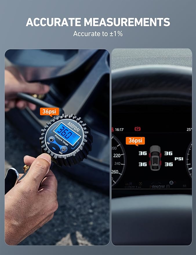 AstroAI Digital Tire Pressure Gauge with Inflator(3-250 PSI 0.1 for Display Resolution), Heavy Duty Air Chuck and Compressor Accessories with Rubber Hose and Quick Connect Coupler, Blue