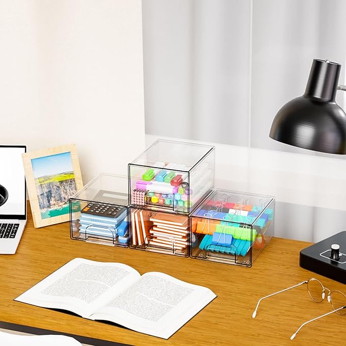 4.4" Tall Small Clear Acrylic Stackable Storage Drawers for Vanity,Under Sink,Bathroom Closet,Medicine Cabinet Organization a