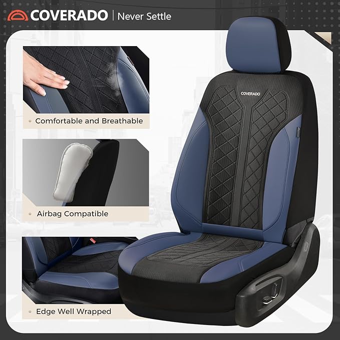 Coverado Seat Covers Front Seats, Leather Automotive Seat Covers 2-Pack, Mesh Breathable Auto Seat Protectors, Driver Seat Co