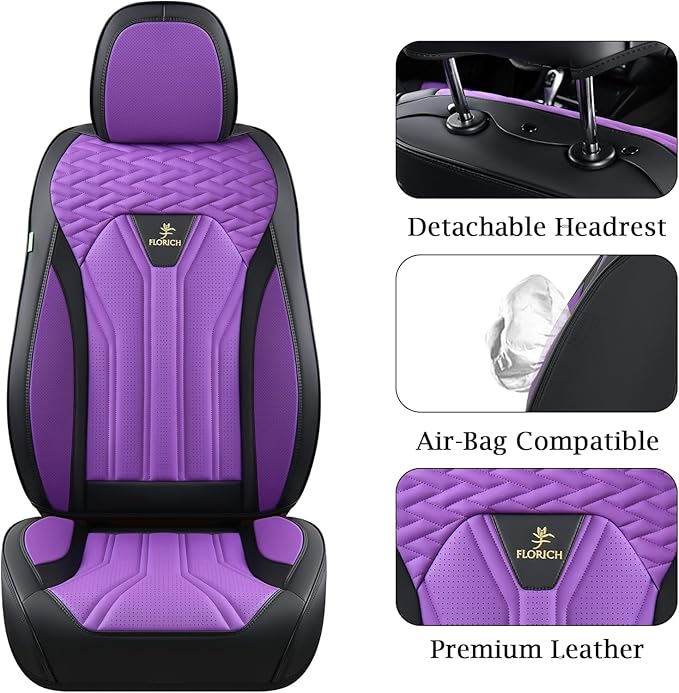 FLORICH Leather Seat Covers for Car Waterproof Front Seat Covers 2 Pack Purple Car Seat Cover Universal Driver Seat Protector