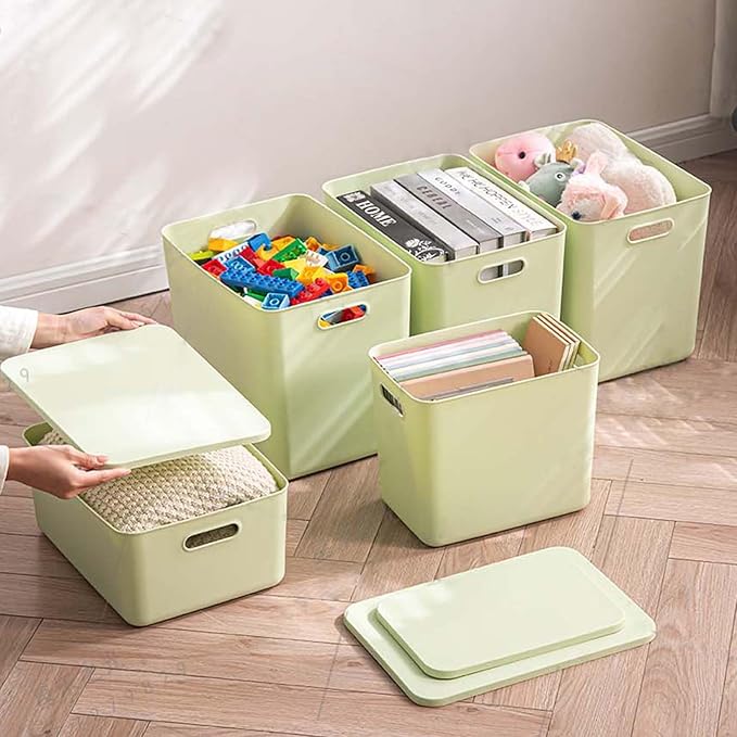 5 pack large plastic White storage bins Baskets, Toy Box Chest with Lids and Handle，Organizer Containers for Baby，Kids,snacks