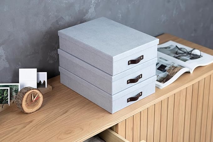Bigso Box of Sweden Oskar Canvas Fiberboard Document Letter Box - File Organizer Box for Important Paperwork - Document Stora