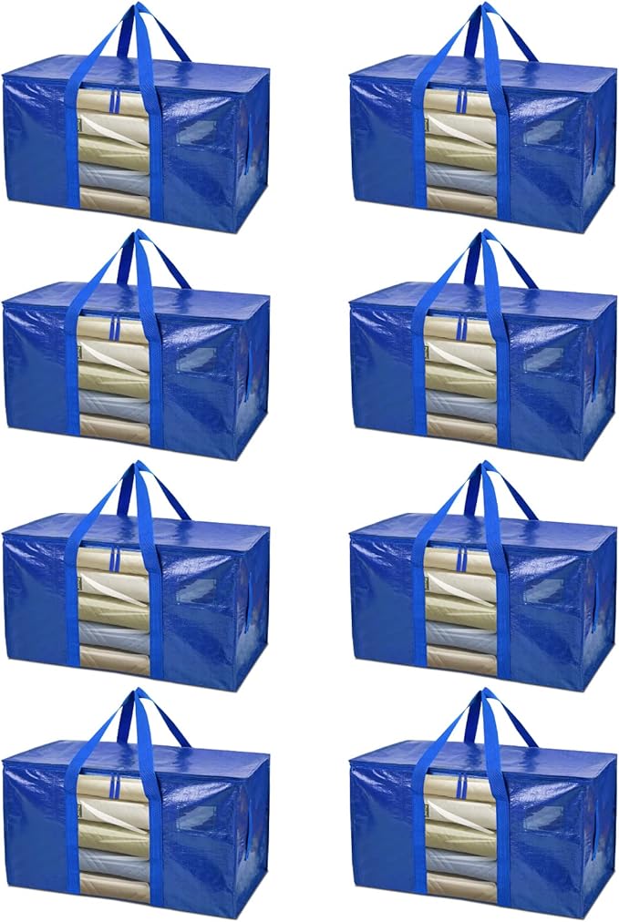 BALEINE 8-Pack Oversized Moving Bags with Reinforced Handles, Heavy-Duty Storage Tote Moving Supplies for Packaging, Camping 