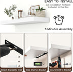 Floating Shelves for Wall, 40" W x 12" D x 2" H, 1 Pack of Long Wall Mounted Engineered Wood Shelves with Invisible Brackets 
