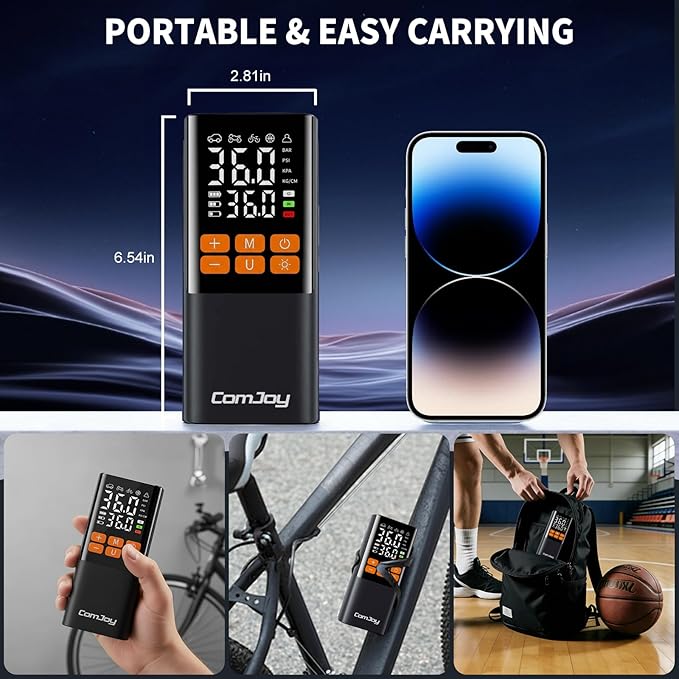 Faster Tire Inflator Portable Air Compressor, 150PSI Cordless Air Pump for Car Tires - 6000mAh & 12V DC, Rechargeable Smart Tire Pump with Digital Gauge &LED Light, Auto Shut-Off for Bike, Motor, Ball