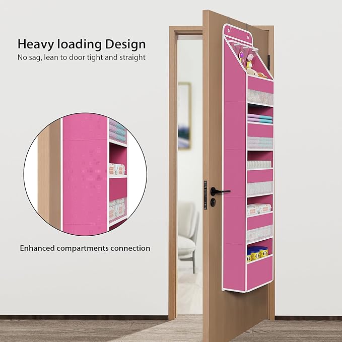 Univivi 6-Shelf Over Door Hanging Organizer Fabric Baby Door Storage with 5 Large Pockets and 3 Small PVC Pockets Wall Mount 