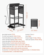 VEVOR 4-Tier Tool Organizer Cart with Charging Station, 8 AC Outlet, Floor Stand Rolling Drill Holder and Tool Battery Storag