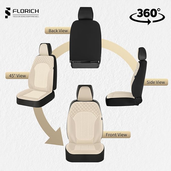 FLORICH Seat Covers Full Set Automotive Seat Covers Front and Rear Car Seat Cover Leather Air Mesh Seat Cushion 5 Seats Airba