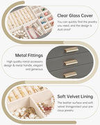 AKOZLIN Jewelry Box with Clear Lid Functional Leather Jewelry Storage Organizer Case 4 Drawers for Women Girls Necklace Ring 