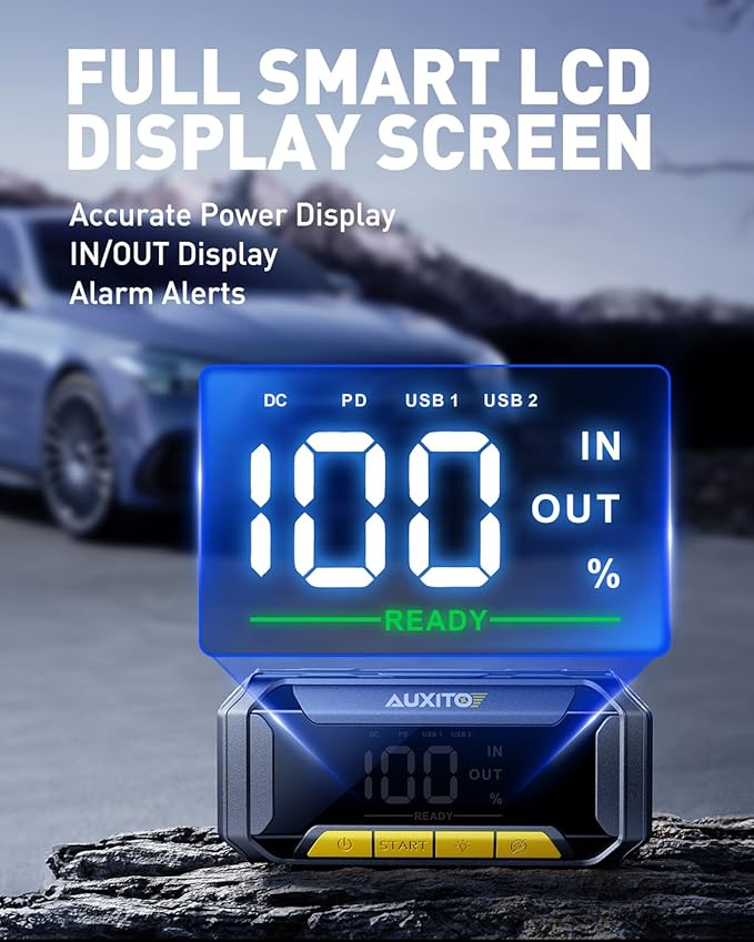 AUXITO 8000A Car Battery Jump Starter Boost Force Start Function Jump Box 60W Fast Charging 160W DC Output Portable Jump