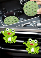 8 Pcs Cute Panda Steering Wheel Cover Set for Women Girl,Anti-Slip Lovely Cartoon Car Wheel Protector Universal 15 Inch Fit for Vehicle, Car, Auto, SUV (Green)
