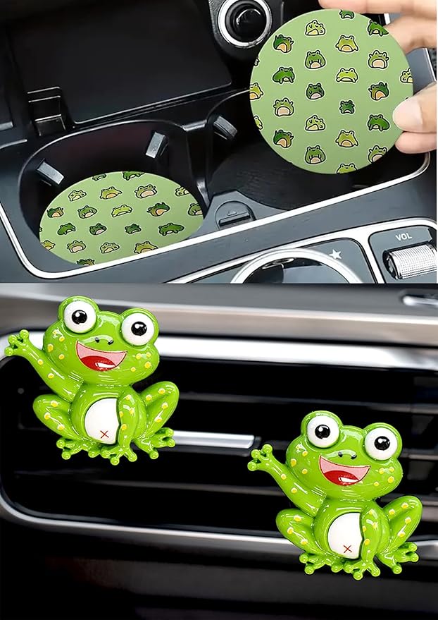 8 Pcs Cute Panda Steering Wheel Cover Set for Women Girl,Anti-Slip Lovely Cartoon Car Wheel Protector Universal 15 Inch Fit for Vehicle, Car, Auto, SUV (Green)