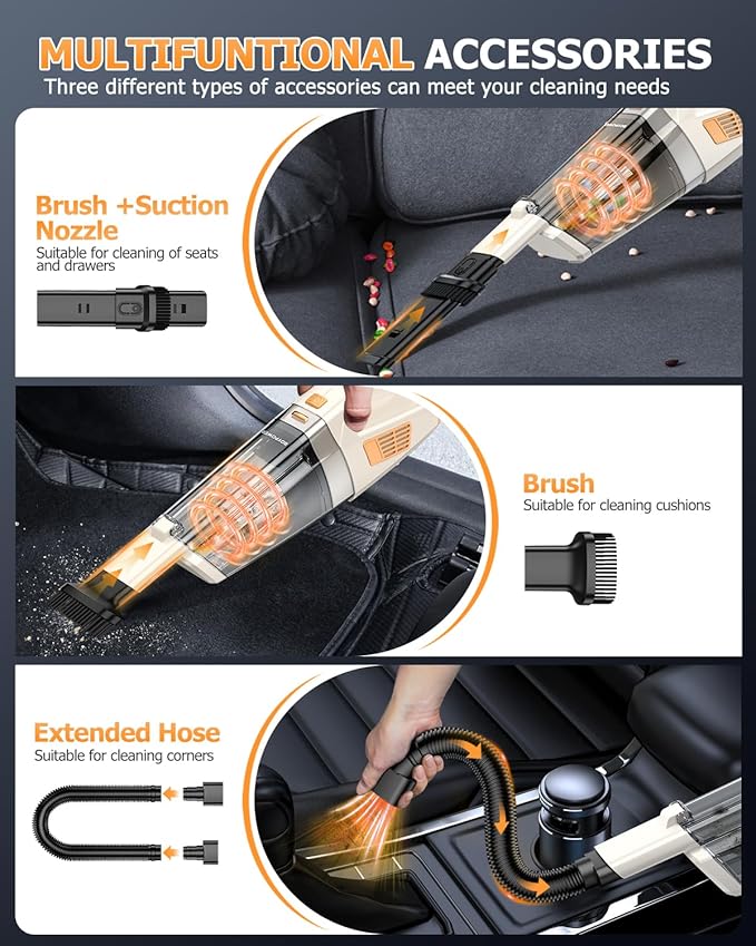 BQYPOWER Handheld Vacuum Cordless, 16000PA Strong Suction Hand Held Vacuum Dust Busters Cordless Rechargeable with Multiple A