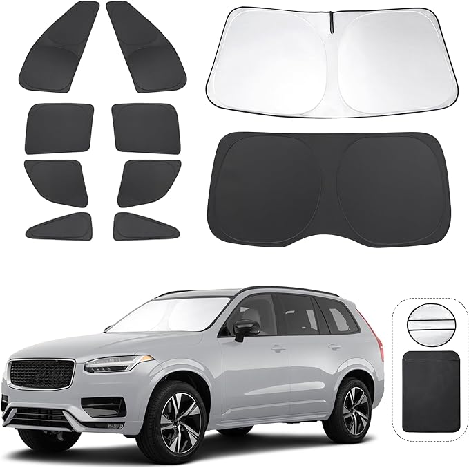 TINGLU Window Shades for Volvo XC90 2016-2025 2026 Accessories Car Side Full Windows Rear Triangular Windshield Sun Shade Sun UV Rays & Privacy Protection for Camping,Napping,and Relaxing 10PCS