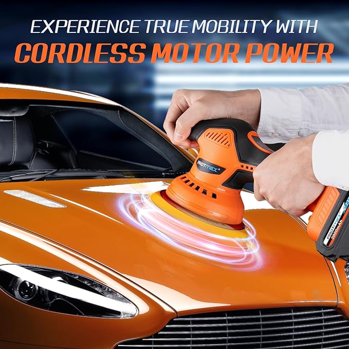 Protmex Cordless Car Buffer Polisher w/ 2x2000mAh 21V Batteries, 6 Inch Car Buffer Waxer Kit, Car Polishing Machine w/Extra 18 PCS Attachments & 6 Variable Speed