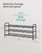 SONGMICS Stackable Shoe Rack, 3 Tier Metal Shoes Rack Storage Shelf, Holds up to 15 Pairs, Adjustable Slanted Shelves Tower O