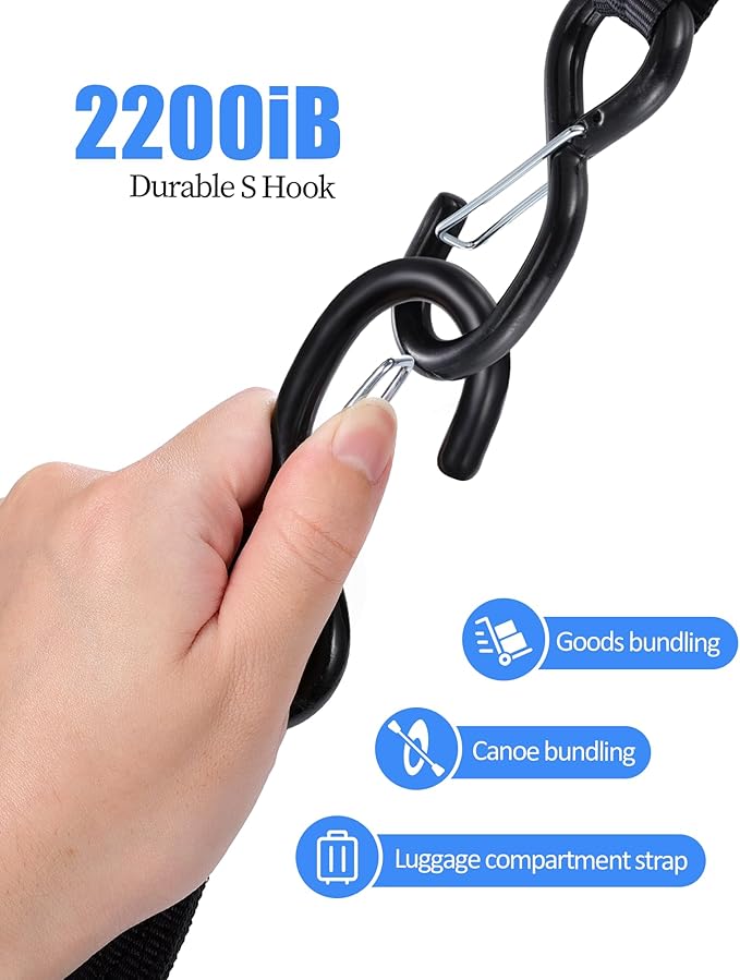 Upgraded 1'' x 8' Tie Down Straps, Cargo Roof Rack Strap Cam Buckle with Hooks, Heavy Duty Secure Strap, Black - Pack of 2