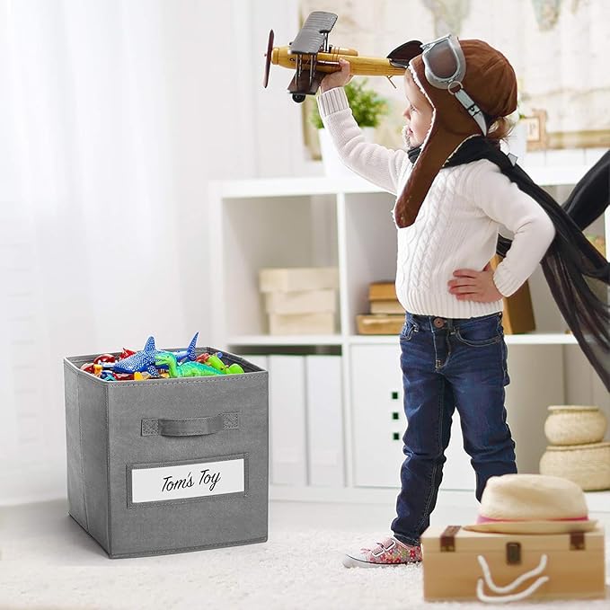 artsdi 13x13x13 storage cube bins (Set of 10) Fabric storage cubes with 10 Labels Window Cards & a Pen, storage cubes 13x13, 