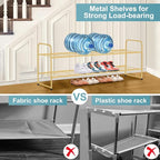 AOODA Long 2 Tier Shoe Rack for Closet Metal Wide Stackable Shoe Storage Organizer for Entryway, Bedroom, Floor, 18-Pairs Low