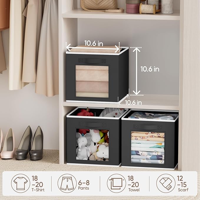Homsorout Foldable Storage Cubes - Cubby Storage Organizer with Window, Decorative Baskets for Organizing, Fabric Bins for Cl