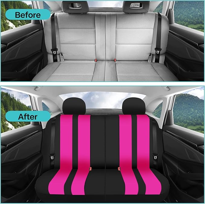 FH Group Car Seat Cover Full Set Striking Striped Car Seat Covers with Front Seat Covers and Rear Split Bench, Universal Fit 
