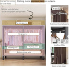 Heavy Duty Portable Wardrobe, Metal Foldable Covered Clothes Rack, 1500LBS, Freestanding Closet System Rolling Garment Rack, 