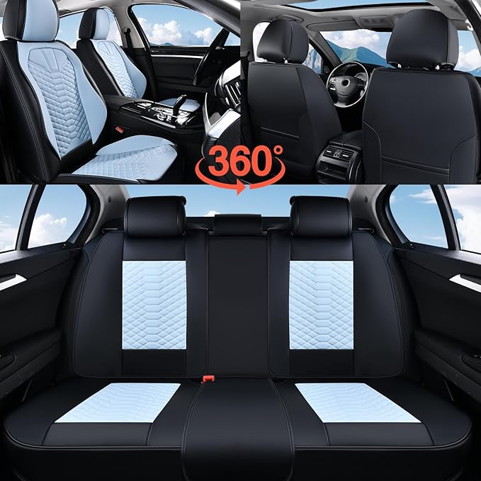 Coverado Leather Seat Covers, Car Seat Covers Full Set, Waterproof Nappa Leather Car Seat Cover, Car Seat Protectors 5 Seats,