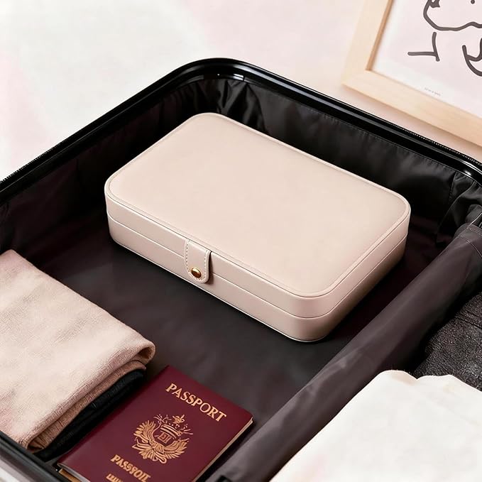 Luxury Small Travel Jewelry Box with Earring Compartments, Rectangle Jewellery Organizer Case for Women,Valentine's Day Gift 